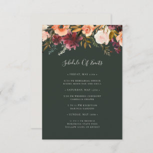 Burgundy Orange Floral   Green Schedule of Events Enclosure Card