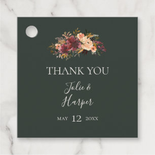 Burgundy Orange Floral Green Thank You Favour Tags