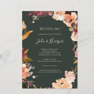 Burgundy Orange Floral   Green Vow Renewal Invitation
