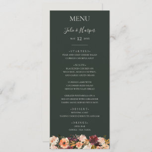 Burgundy Orange Floral Green Wedding Dinner Menu