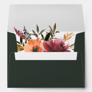Burgundy Orange Floral   Green Wedding Invitation Envelope