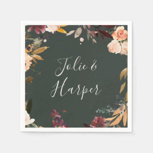 Burgundy Orange Floral Green Wedding Napkins