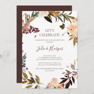 Burgundy Orange Floral Let's Celebrate Invitation