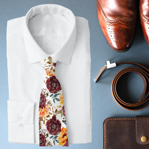 Burgundy Orange Floral Rustic Wedding Tie