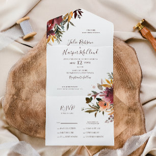 Burgundy Orange Floral Seal And Send All In One Invitation