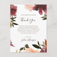 Burgundy Orange Floral | Thank You Reception Card