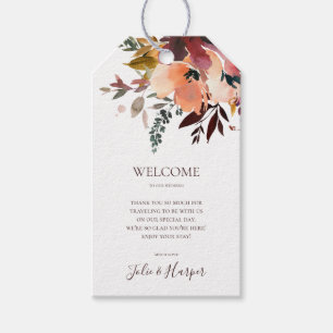 Burgundy Orange Floral   Wedding Welcome Gift Tags