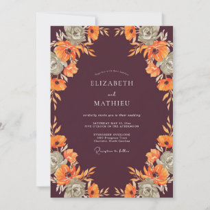 Burgundy Orange Poppy Wedding Invitation