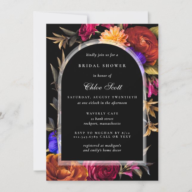 Burgundy Orange Purple Pink Autumn Bridal Shower Invitation (Front)