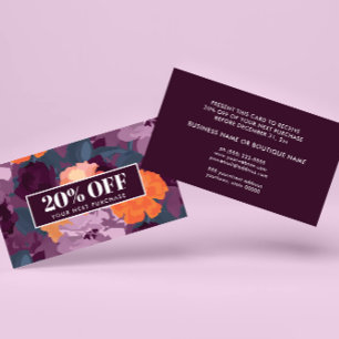 Burgundy Orange Purple Vintage Flowers Coupon Card