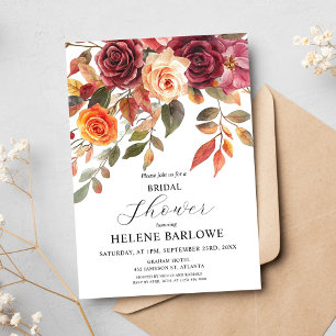 Burgundy Orange Rustic Boho Elegant Bridal Shower Invitation