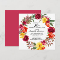 Burgundy Orange Yellow Floral Wreath 30th Birthday