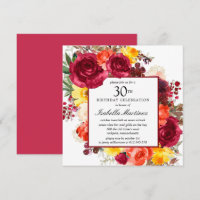 Burgundy Orange Yellow Pink Floral 30th Birthday