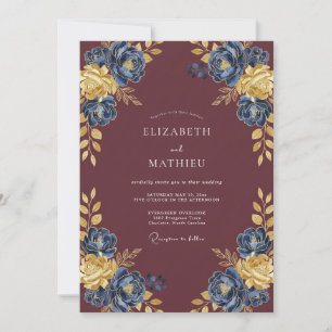 Burgundy Ornate Autumn Wedding Invitation