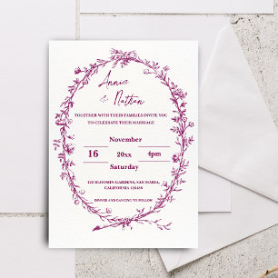 Burgundy Ornate Intricate Frame Wedding Invitation