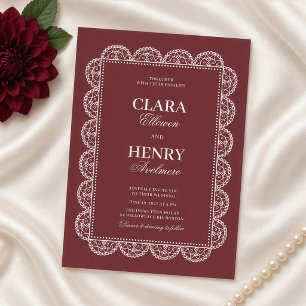 Burgundy Ornate Lace Frame Wedding Invitation