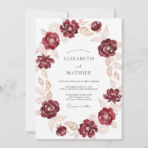 Burgundy Ornate Traditional Wedding Invitation