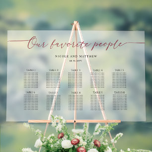 Burgundy Our Favourite People Seating Plan Frosted Acrylic Sign