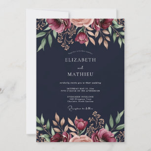 Burgundy Painterly Autumn Romance Wedding Invitation