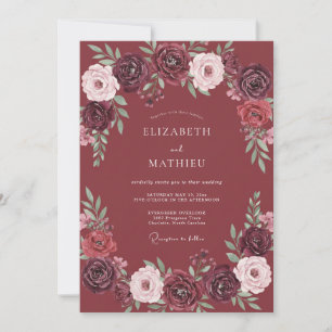 Burgundy Painterly Blossom Romance Wedding Invitation
