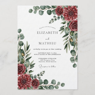 Burgundy Painterly Botanical Wedding Invitation
