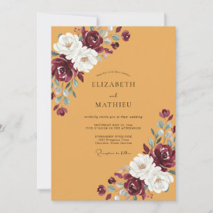 Burgundy Painterly Floral Harvest Wedding Invitation