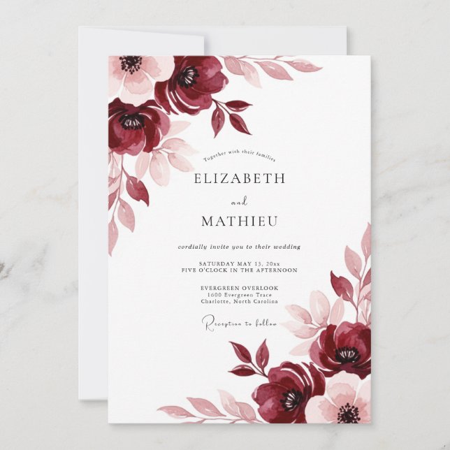 Burgundy Painterly Meadow Wedding Invitation (Front)