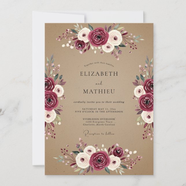 Burgundy Painterly Rustic Wedding Invitation (Front)