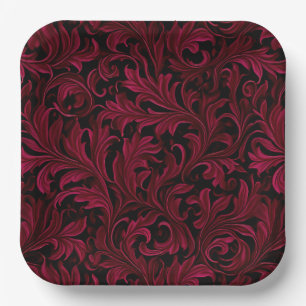 Burgundy Paisley Wedding Paper Plate