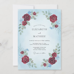 Burgundy Pale Blue Refined Wedding Invitation