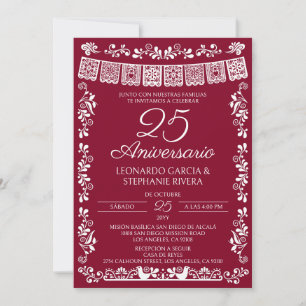 Burgundy Papel Picado 25th Anniversary  Invitation