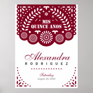 Burgundy Papel Picado Mis Quince Años Poster