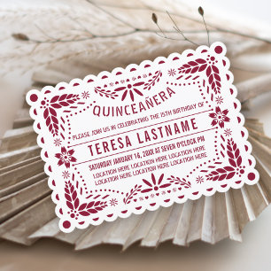 Burgundy papel picado scalloped Quinceañera Invitation