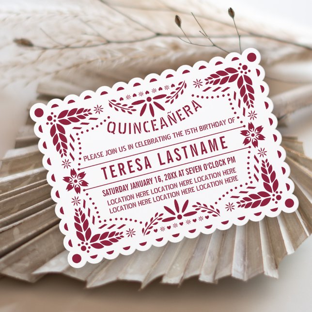 Burgundy papel picado scalloped Quinceañera Invitation (Creator Uploaded)