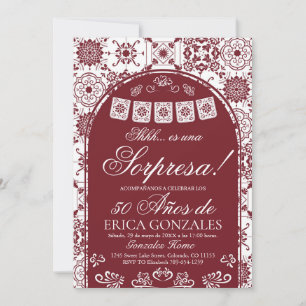 Burgundy Papel Picado Surprise 50th Birthday Invi Invitation