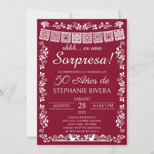 Burgundy Papel Picado Surprise 50th Birthday Invitation