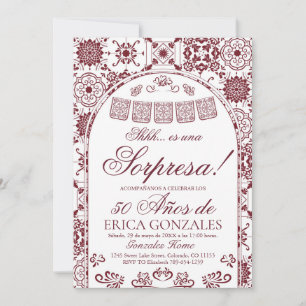 Burgundy Papel Picado Surprise 50th Birthday Invitation