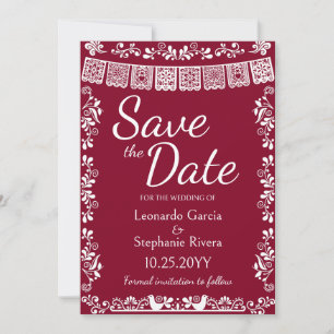 Burgundy Papel Picado Wedding Save the Date Invitation