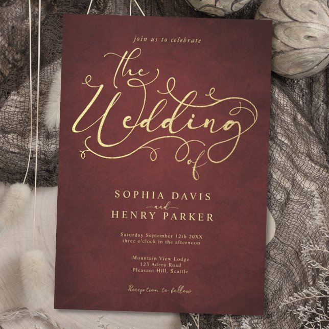 Burgundy Parchment Rustic Flourish Calligraphy Inv Invitation (Creator Uploaded)