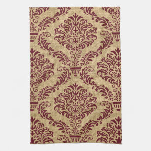 Burgundy Parisian Moods Damask Tea Towel
