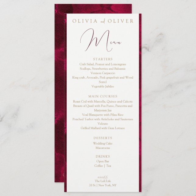 Burgundy Passion Wedding Menu (Front/Back)