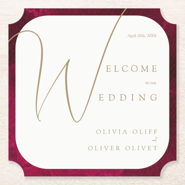 Burgundy Passion Wedding Paper Coaster (Front)