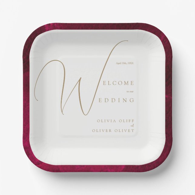 Burgundy Passion Wedding Paper Plate (Front)