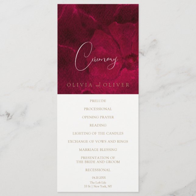 Burgundy Passion Wedding Programme (Front)