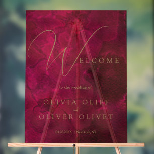 Burgundy Passion Wedding Welcome  Acrylic Sign