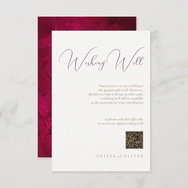 Burgundy Passion Wedding Wishing Well QR Code Enclosure Card (Front/Back)