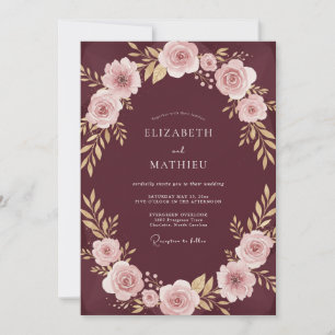 Burgundy Pastel Rose Romantic Wedding Invitation
