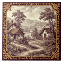 Burgundy Pastoral French Toile Vineyard Country