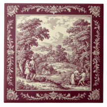 Burgundy Pastoral French Toile Vineyard Country
