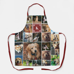 Burgundy Paw Print Monogram Photo Collage Apron